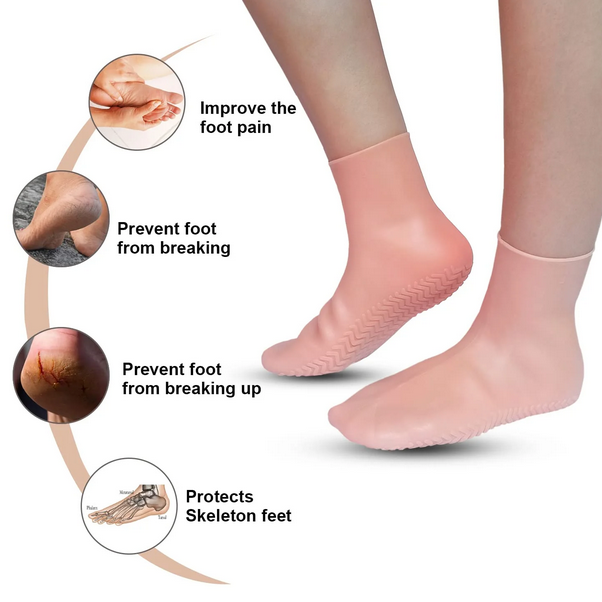 2 Silicon Heel Pads and 2 Socks Imported Washable and Reusable for Revitalizing and Moisturizing Cracked Feet
