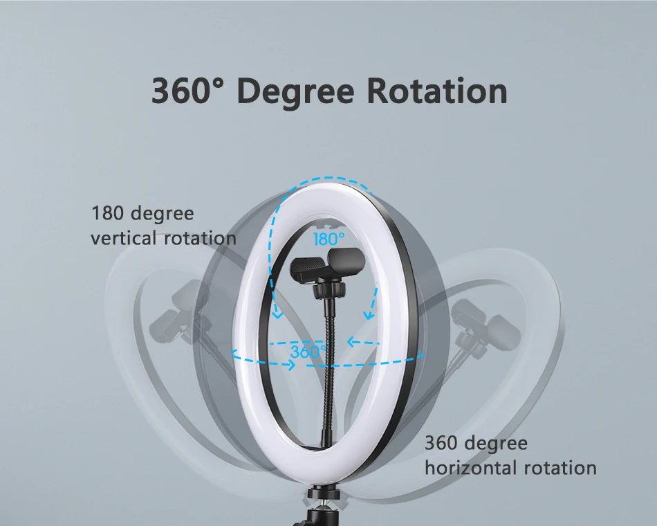LED Selfie Ring Light with Optional Tripod for Photography Tiktok Live Stream Makeup and Compatible with iPhone & Android