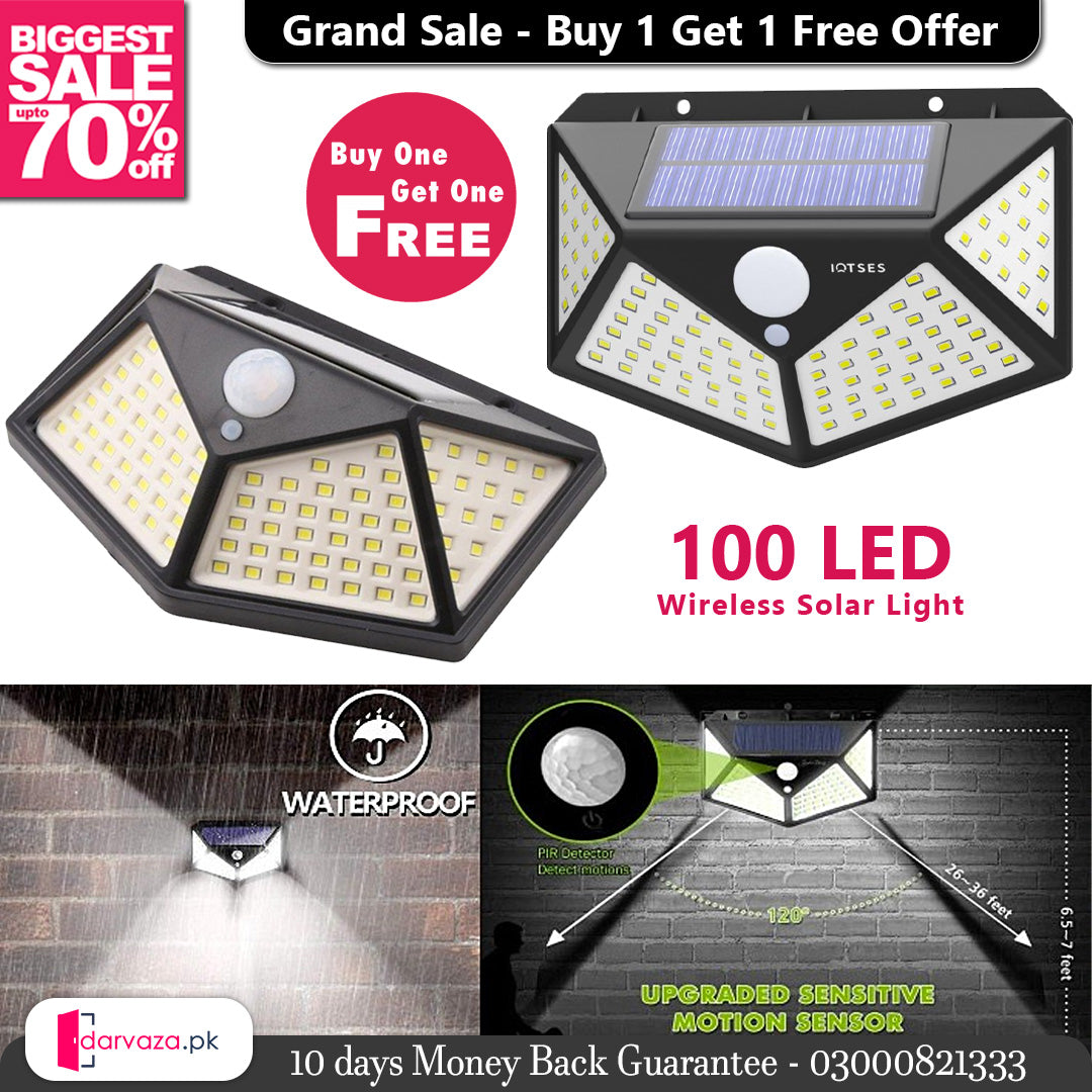 Buy 1 Get 1 Free Offer Solar Wall Light with 100 LEDs and Wireless Solar Motion Sensor Security Lights with 270° Wide Angle IP65 Waterproof and 3 Optional Mode for Garden Patio Yard Front Door Garage Porch