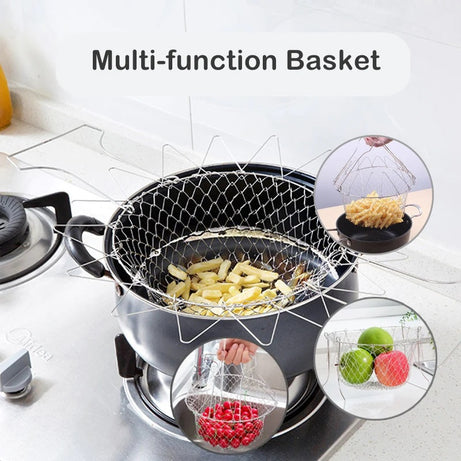 High-Quality Stainless Steel Foldable Chef Basket For Fried Food and Fruits