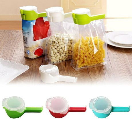 (Pack of 3) Multi Purpose Plastic Dust and Moisture Proof Food Bag Sealing Clips with Dispensing Nozzle for Storing Cereals and More