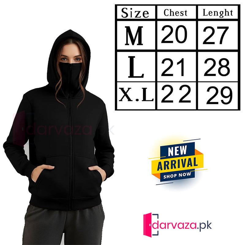 Balaclava Ninja Zipper Hoodie Jacket in Black For Women