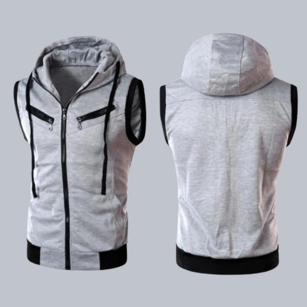 Sleeveless Zipper Hoodie in Gray in Just Rs 999