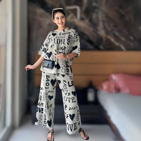 Royal Skin Love Heart Print T-Shirt & Trouser Track Suit