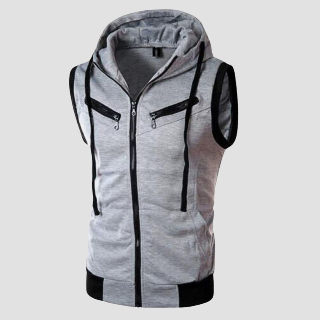 Sleeveless Zipper Hoodie in Gray in Just Rs 999