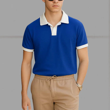 Premium Polo with White Collar & White Rib – BLUE