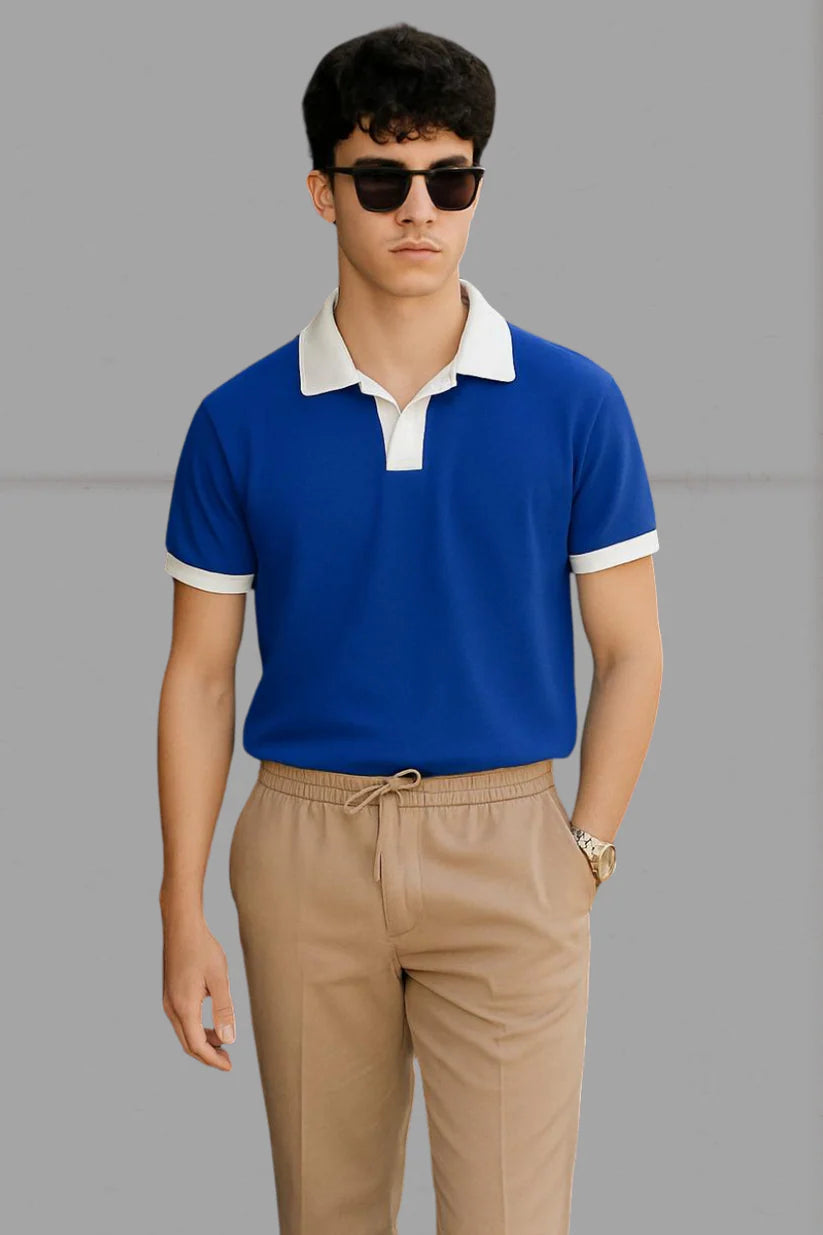 Premium Polo with White Collar & White Rib – BLUE