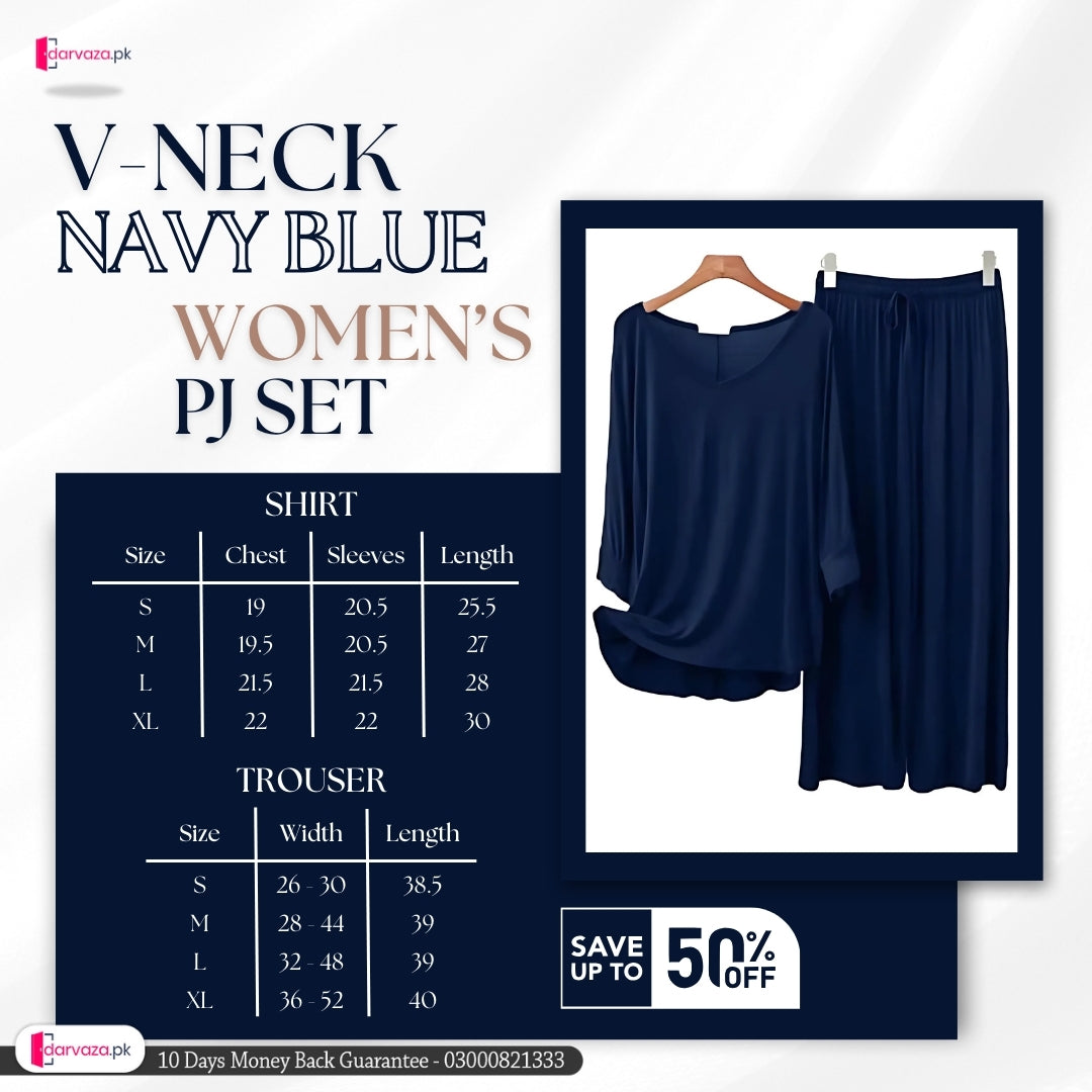 V-Neck Navy Blue Women’s PJ Set