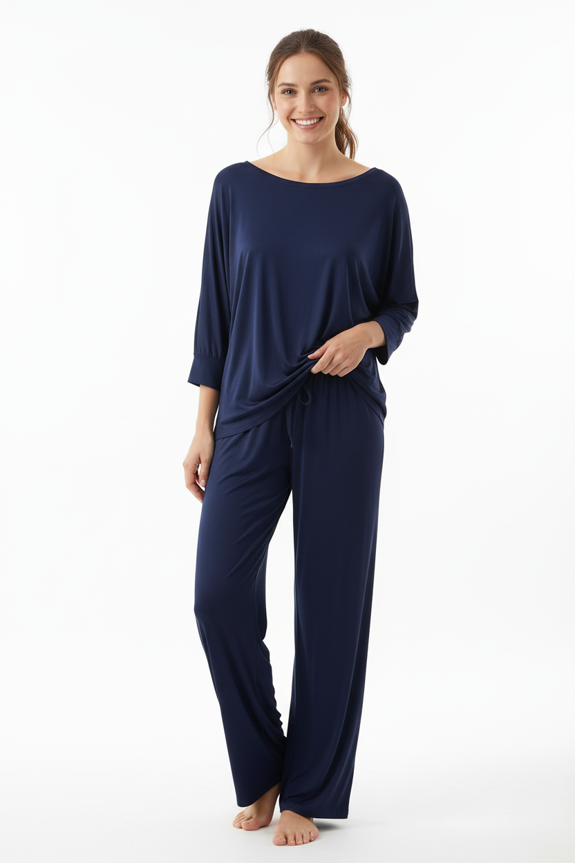 V-Neck Navy Blue Women’s PJ Set