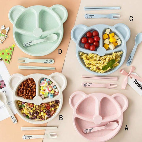 (Pack of 5) Multi Panda Shape Plates with 3 Spoons and 2 Forks