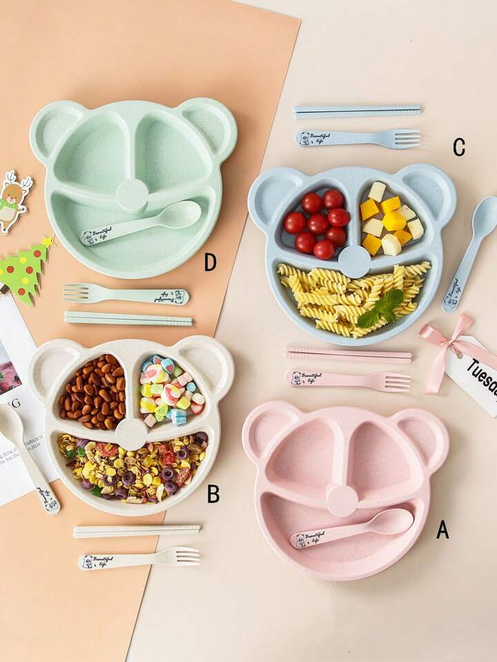 (Pack of 5) Multi Panda Shape Plates with 3 Spoons and 2 Forks