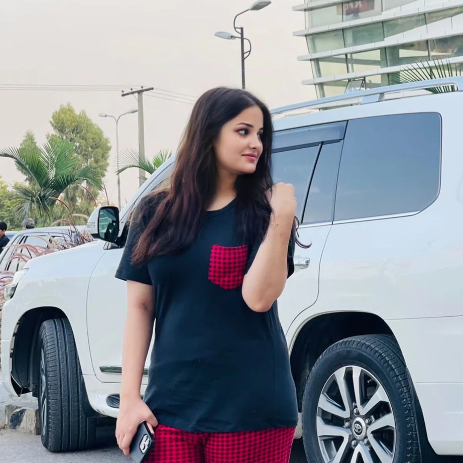 Black and Red Check Style Night Suit