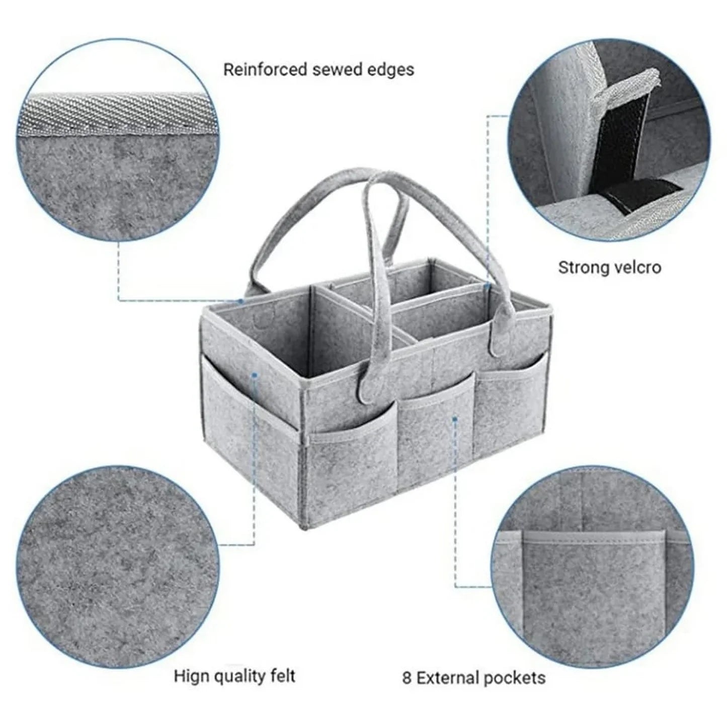 Baby Diaper Caddy Organizer – Foldable Felt Storage Bag with Multi Pockets