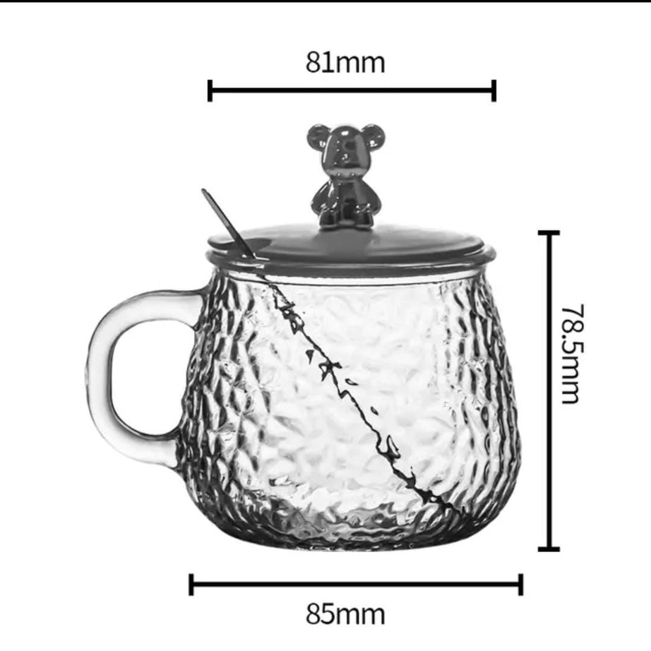 Cute and Creative Heat Resistant Bear Glass Tea Cup Coffee Milk Drinking Set with Lid and Straw in just Rs 899