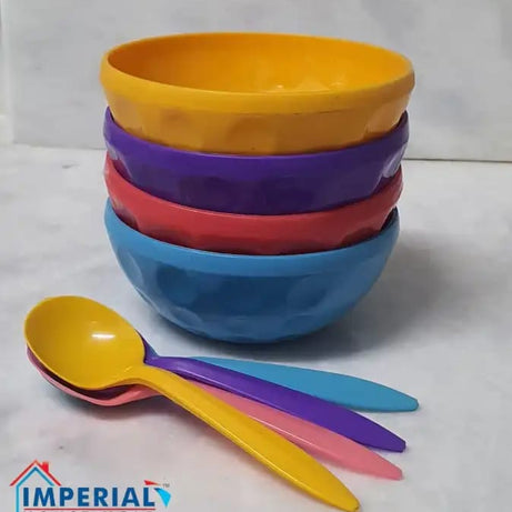 4 Pcs Bowls with Spoons in Multicolor for Snacks and Baby Feeding