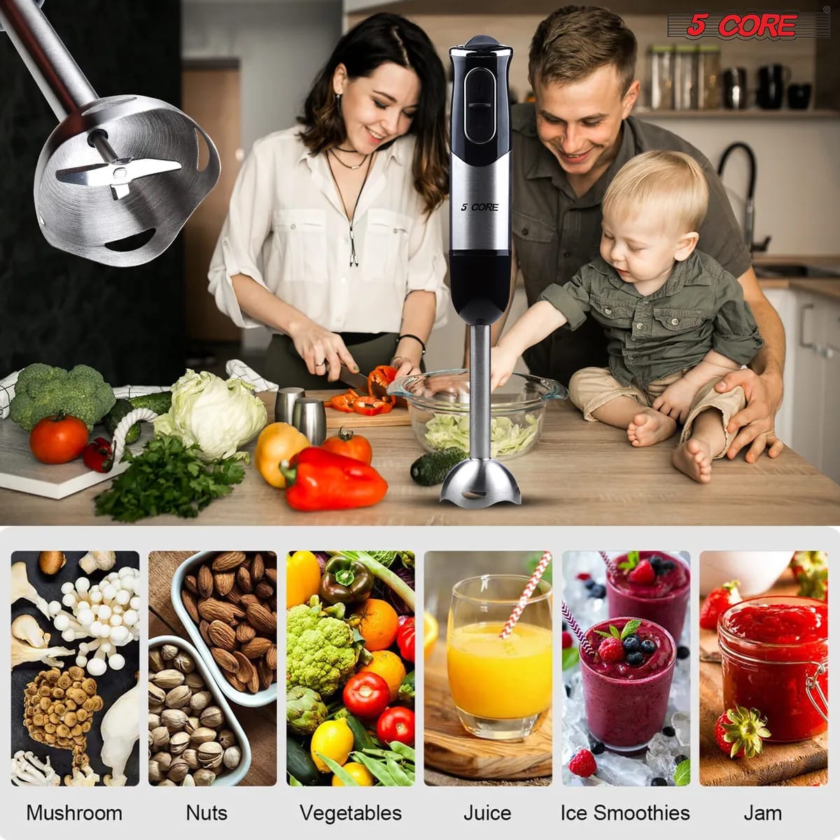 Immersion Hand Held Blender Stick with Food Grade Stainless Steel Blades for Perfect for Smoothies, Puree Baby Food &amp; Soup