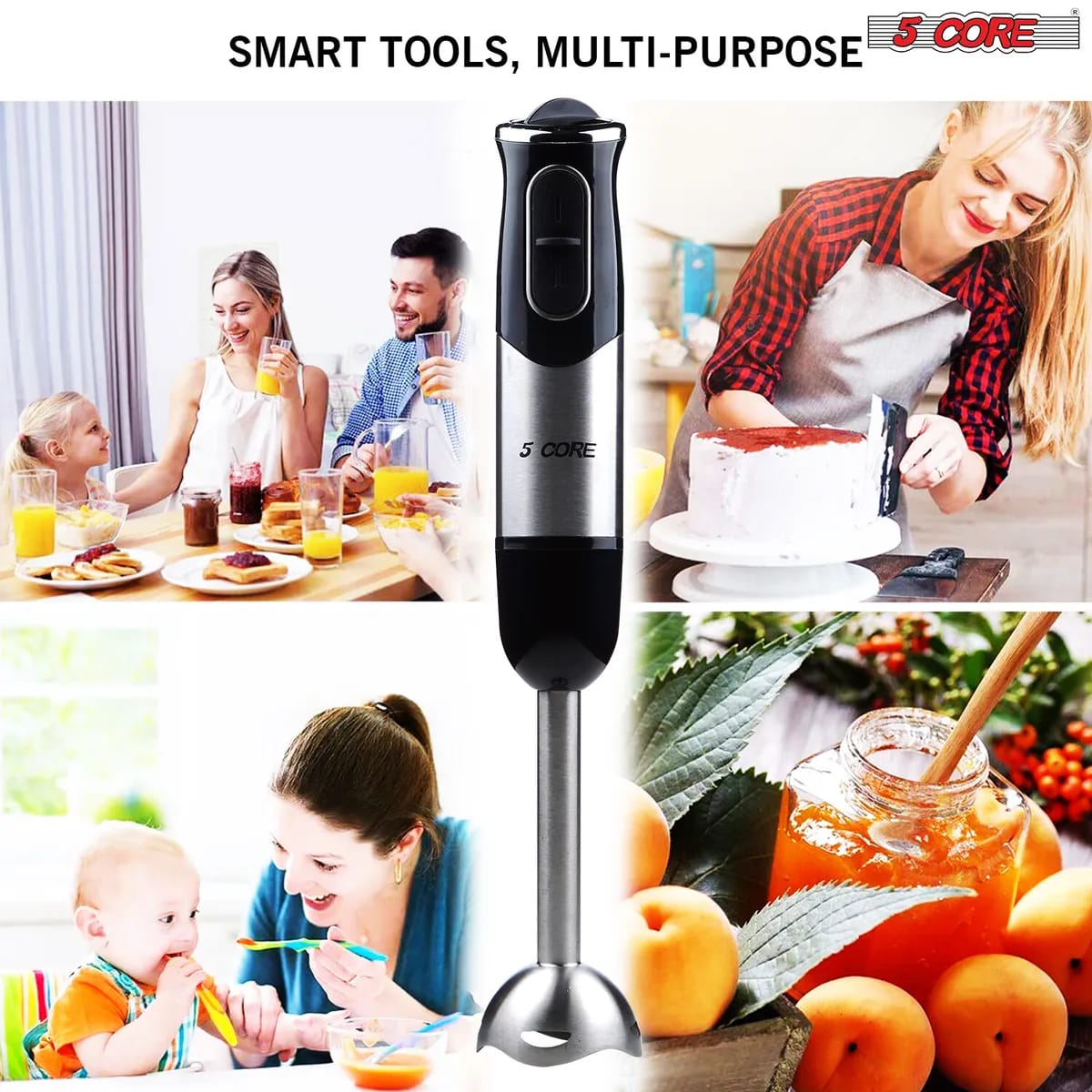 Immersion Hand Held Blender Stick with Food Grade Stainless Steel Blades for Perfect for Smoothies, Puree Baby Food &amp; Soup