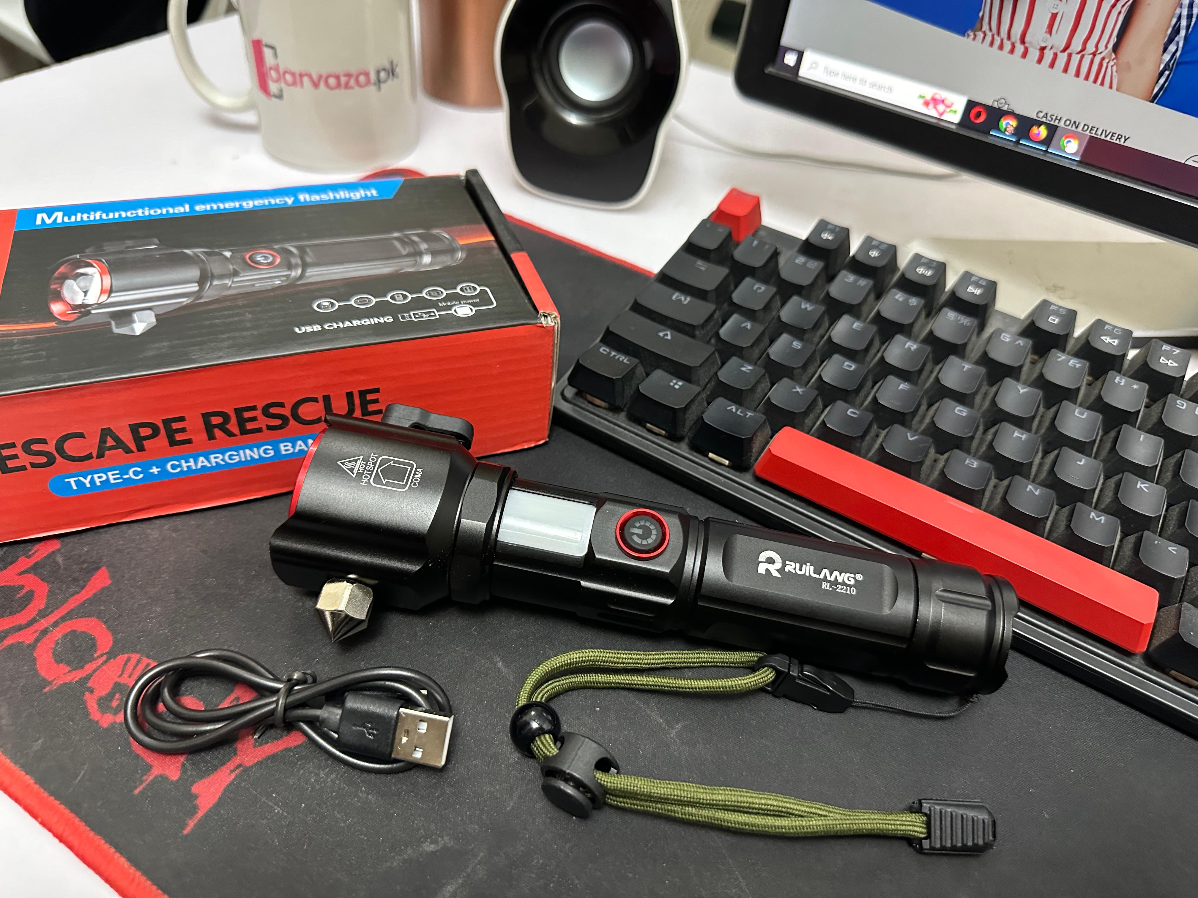 Super Bright Metal FlashLight Torch with adjustable focus Hammer and Mobile Power Bank