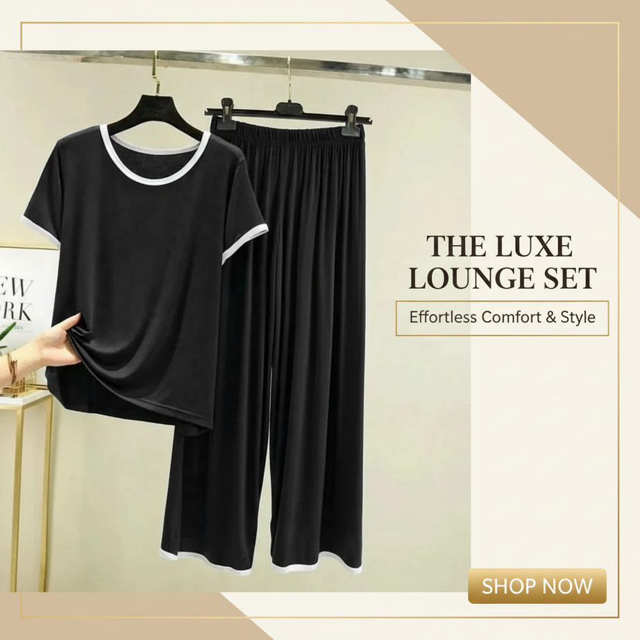 Plain Black T-Shirt with White Round Neck and Plazzo Pajama (Half Sleeve)