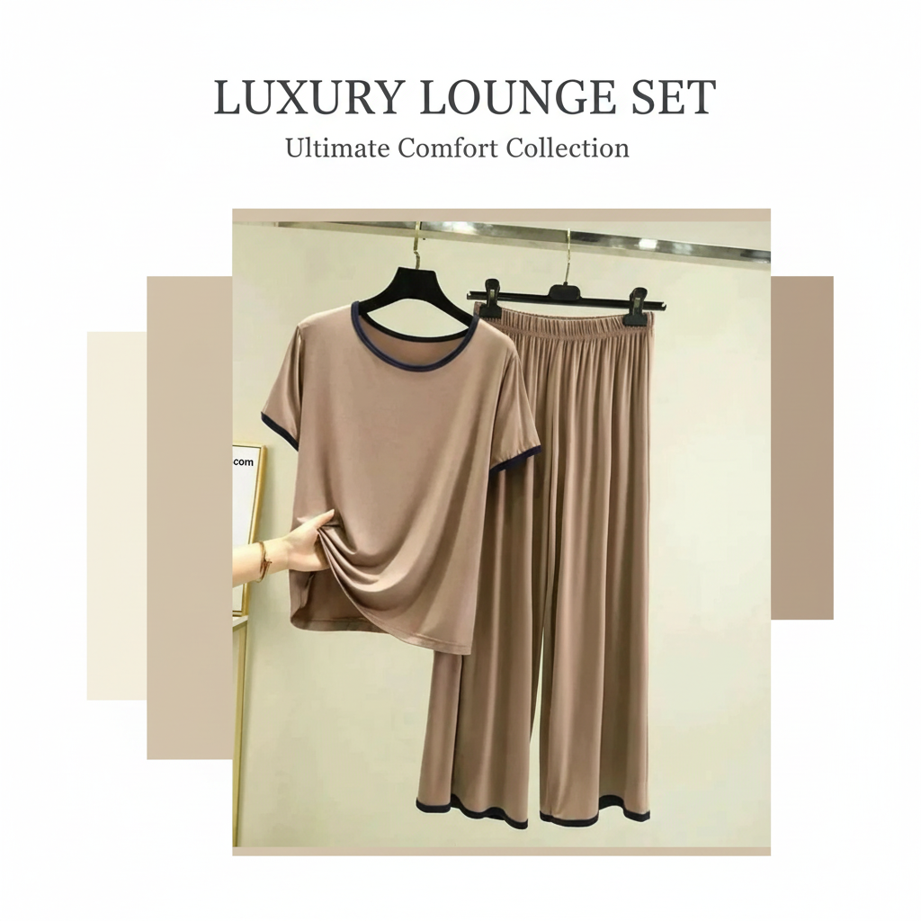 Plain Coffee Colour T-Shirt with Black Round Neck and Plazzo Pajama