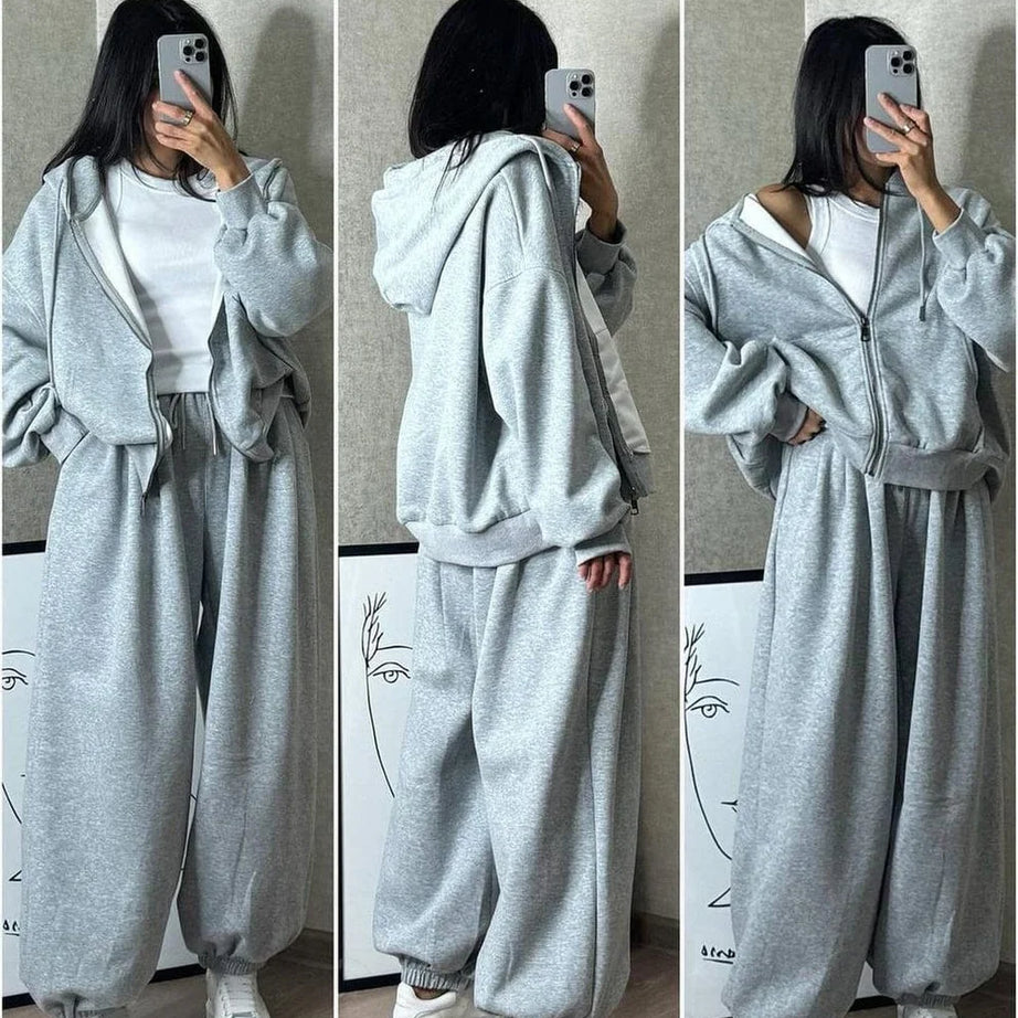 Cloud Flower Zipper Co-Ord – Light Gray