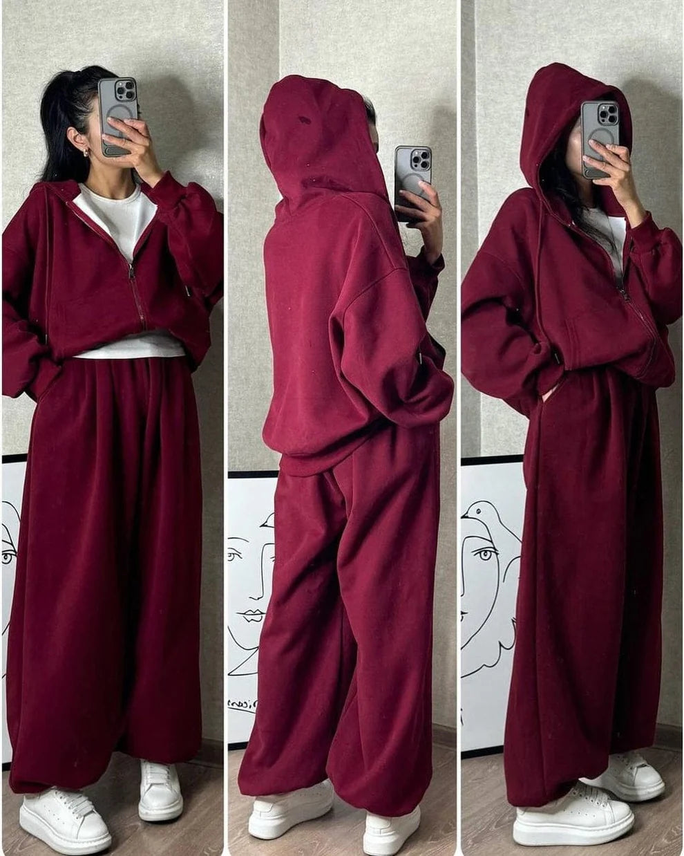 Cloud Flower Zipper Co-Ord – Maroon
