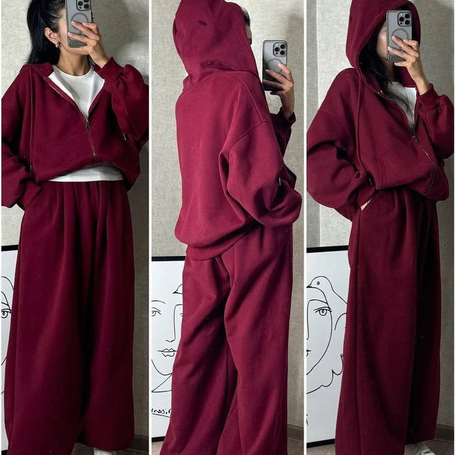 Cloud Flower Zipper Co-Ord – Maroon
