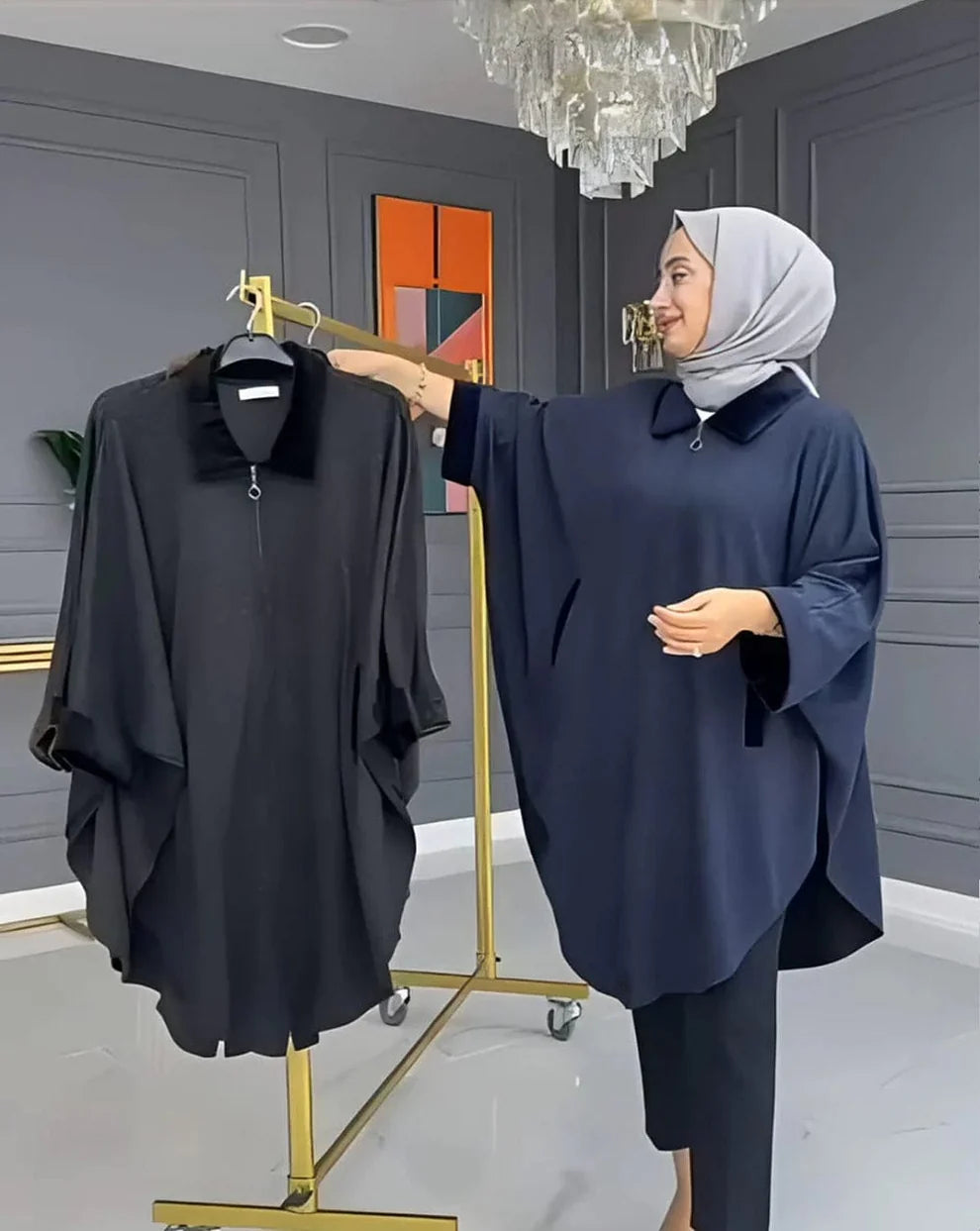 Zipper Shawl Poncho with Cozy Neck