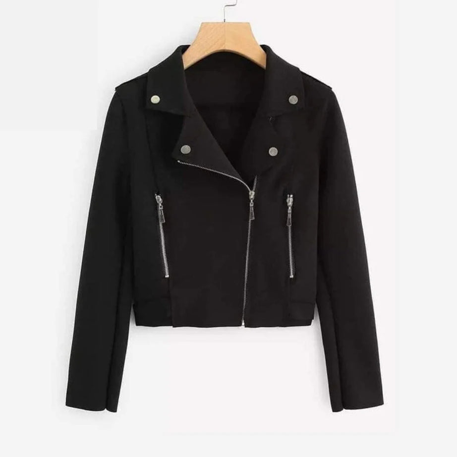 Cross Zipper Fleece Coat – Black