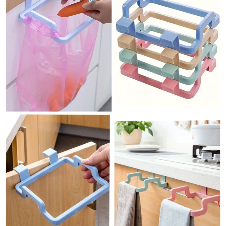 (Pack of 3) Reusable Plastic Bag Holder Rack Over the Cabinet Garbage Container For Kitchen and More