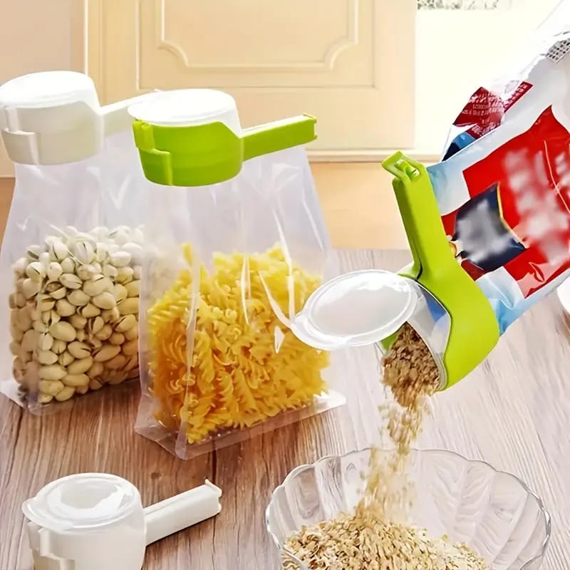 (Pack of 3) Multi Purpose Plastic Dust and Moisture Proof Food Bag Sealing Clips with Dispensing Nozzle for Storing Cereals and More