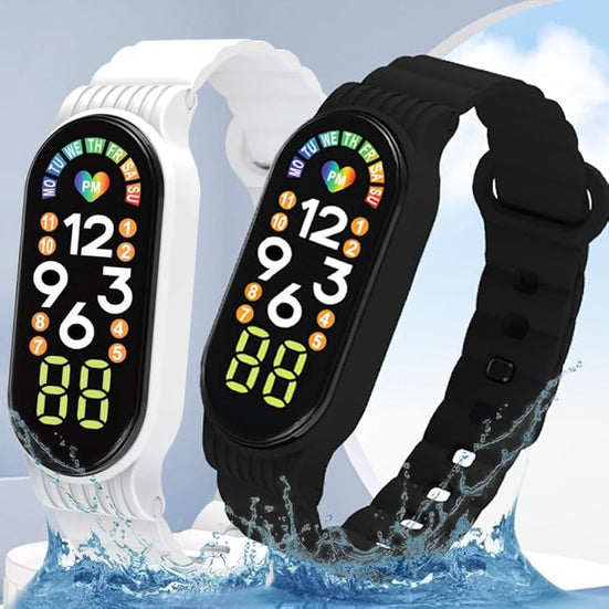 (Pack of 2) Waterproof Electronic Silicone Strap LED Display Smart Outdoor Sports Clock Wristwatch For Children Men and Women
