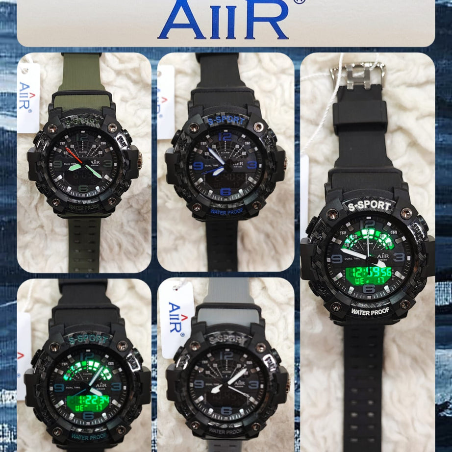 AIIR S Sports Waterproof Dual Time Clock Dial Digital and Analog Wristwatch For Men