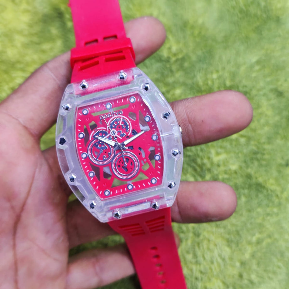 (Pack of 2) Positive Sports Wear Rectangle Shaped Clock Dial Analog Wristwatch For Kids and Men