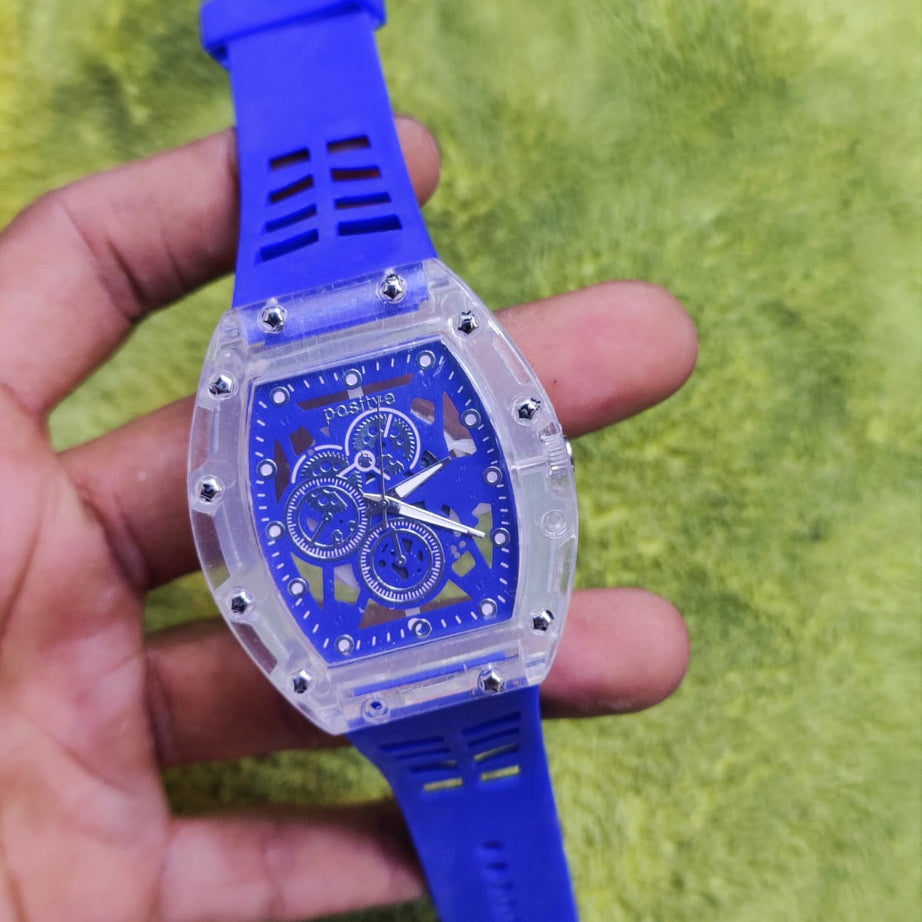 (Pack of 2) Positive Sports Wear Rectangle Shaped Clock Dial Analog Wristwatch For Kids and Men