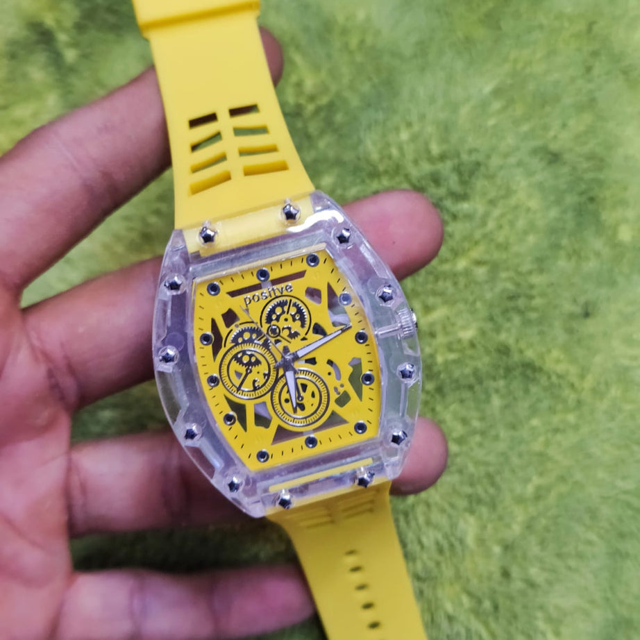 (Pack of 2) Positive Sports Wear Rectangle Shaped Clock Dial Analog Wristwatch For Kids and Men