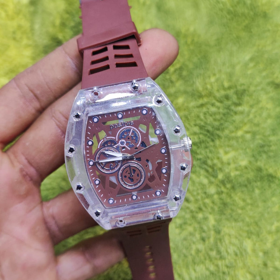 (Pack of 2) Positive Sports Wear Rectangle Shaped Clock Dial Analog Wristwatch For Kids and Men