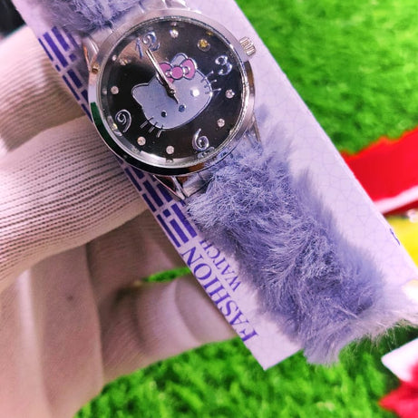 Beautiful Hello Kitty Cartoon Cat Round Shaped Clock Dial Analog Wristwatch For Kids and Women
