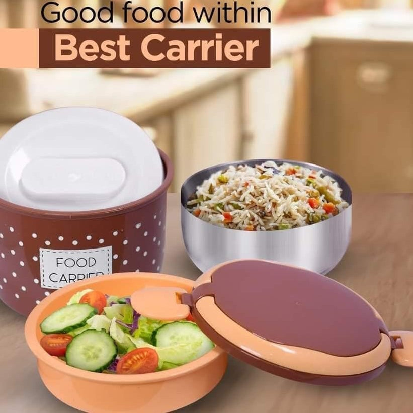 Plastic Food Career Double Layer Tiffin Lunch Box With Under Mini Steel Box for Food Storage