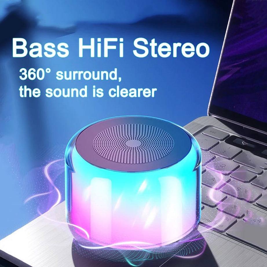 Mini Rechargeable Wireless Portable Bass Boosted Tabletop Stereo Speaker with Dual Pairing RGB Lights with Box For Home and Outdoor Use