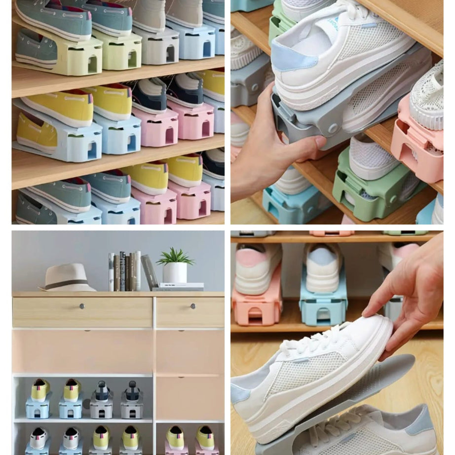 (Pack of 2) Foldable Double Layer Shoes Organizer Storage Rack for Closet Home and Outdoor Use