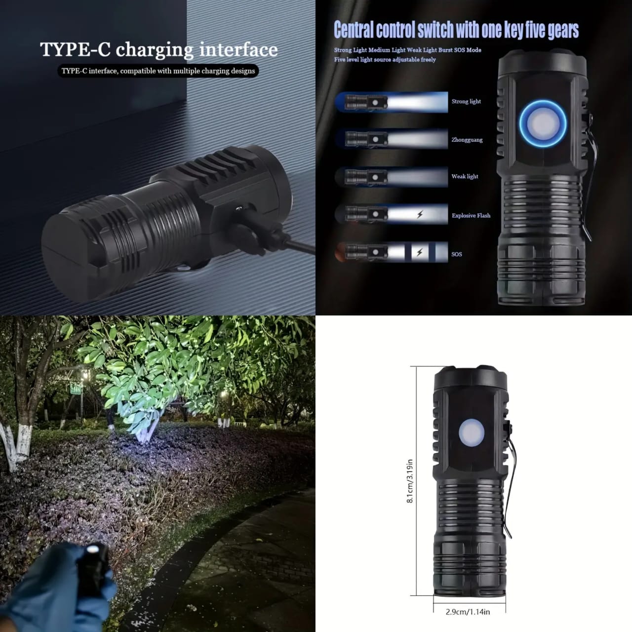 Rechargeable 3 Led Mini Flashlight Emergency Touch Light with Out Magnetic