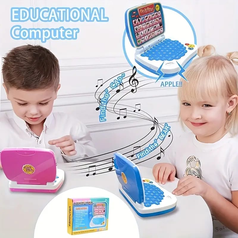 Portable Mini Cell Operated Fun Puzzle Learning Computer Laptop Toy with Educational Content For 3 Years Plus Kids