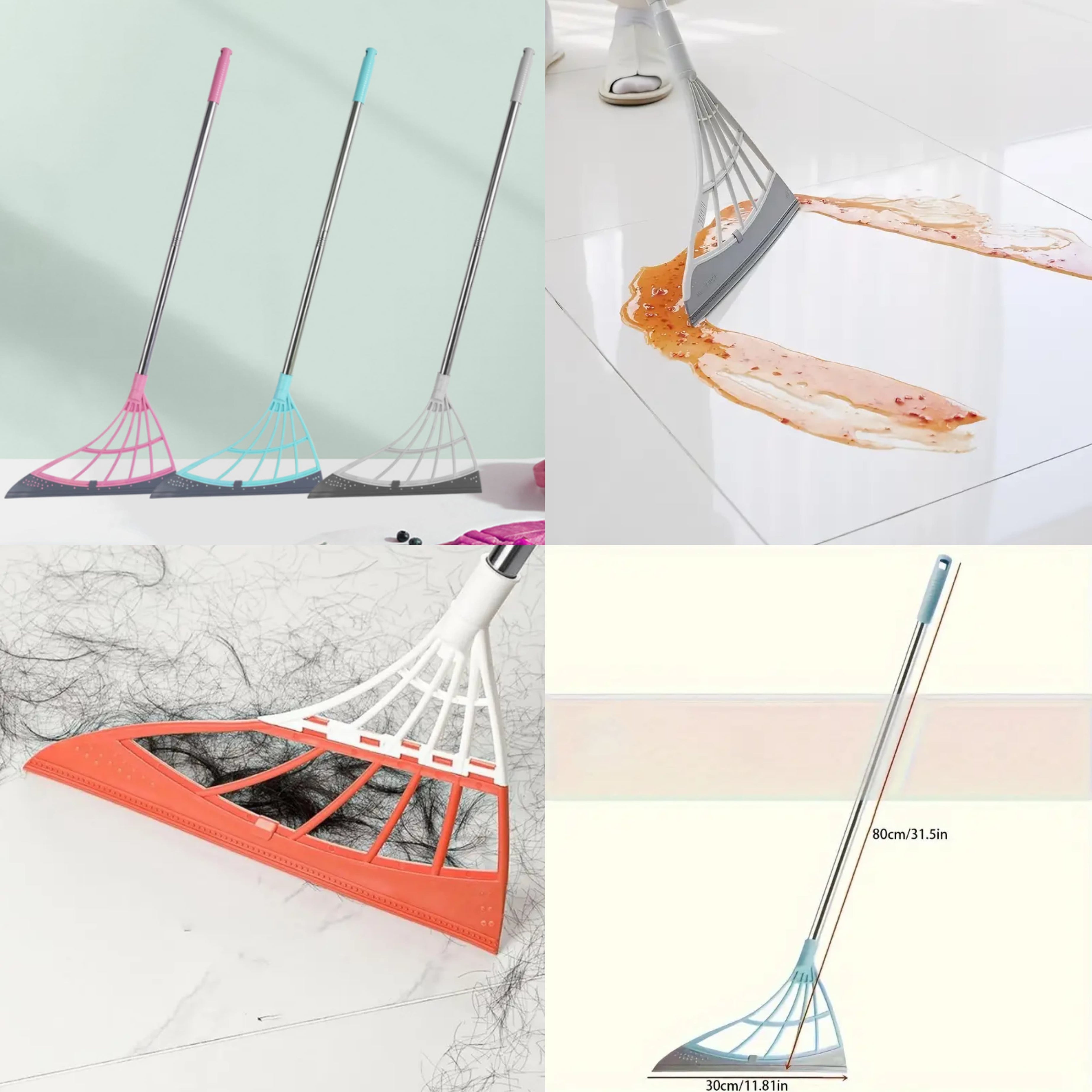 Plastic Silicone Wiper Broom Durable Floor and Glass Home Cleaning Tool with Long Handle