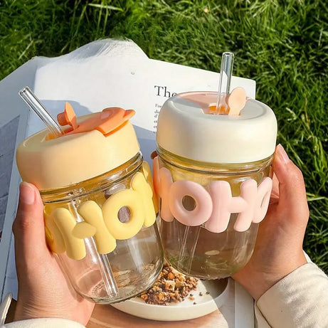 Cute Straw Cup with Stylish Insulated Glass Design Perfect for Home and Office Use