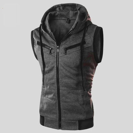 Sleeveless Zipper Hoodie in Charcoal in Just Rs 999