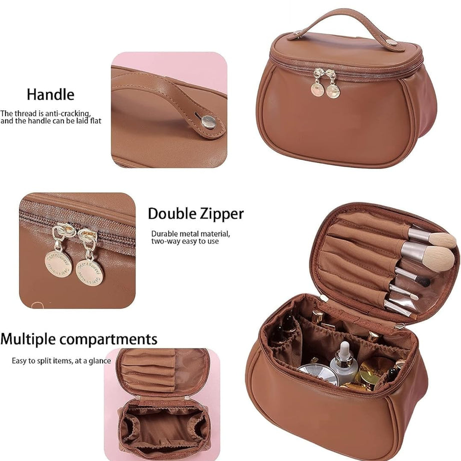 Leather Cosmetic Bag | Makeup Bag | Portable Cosmetic Bag | Travel Makeup Organizer