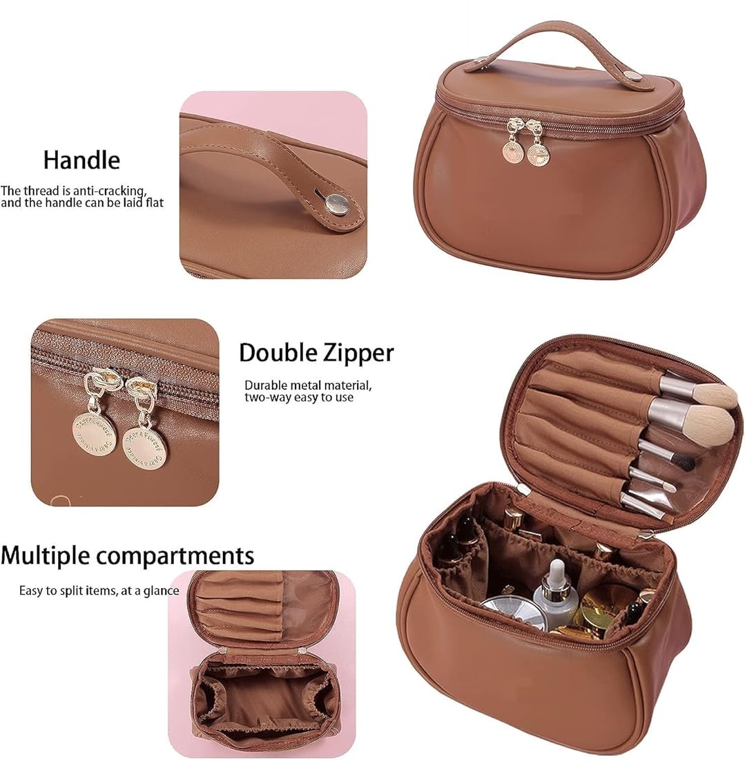 Leather Cosmetic Bag | Makeup Bag | Portable Cosmetic Bag | Travel Makeup Organizer