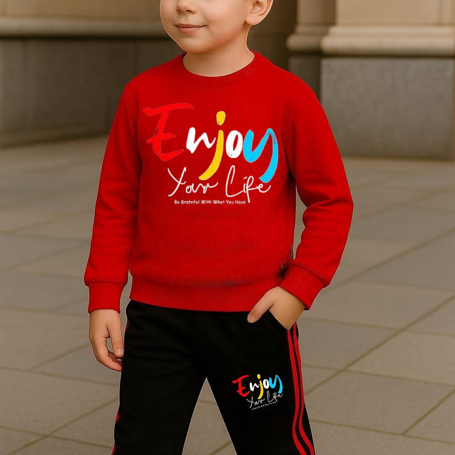 Enjoy Your Life Printed Red Track Suit for Kids