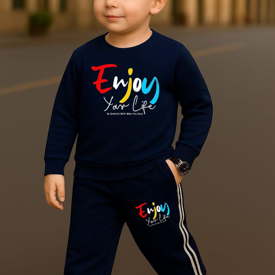 Enjoy Your Life Printed Blue Track Suit for Kids
